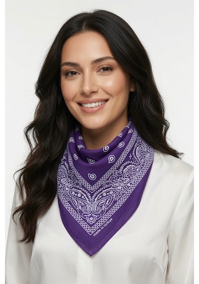 Mollycrush Unisex Mor Şal Desenli Fular Günlük Saç Aksesuarı, Boyunluk Ve Outdoor Bandana Mor