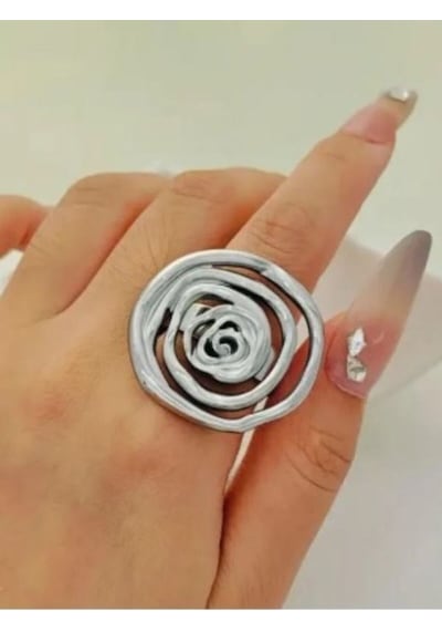 Geometrik Ayarlanabilir Çelik Yüzük Gümüş
