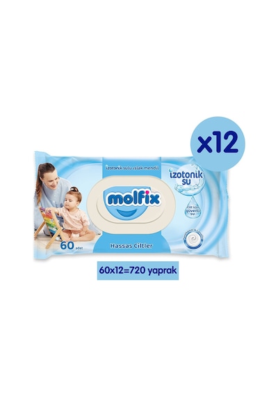 Molfix İzotonik Sulu Islak Mendil Hassas Ciltler 12 x 60'lı 720 Yaprak