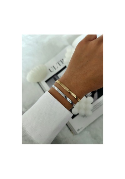 Steel Hasır Yassı İtalyan Paslanmaz Çelik Gold Silver Seçenekli Unisex Bileklik Fuşya
