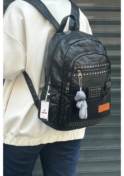 Just Polo Kadın Büyük Boy İthal Yıkamalı Deri Okul Ve Sırt Çantası Tote Bag Siyah