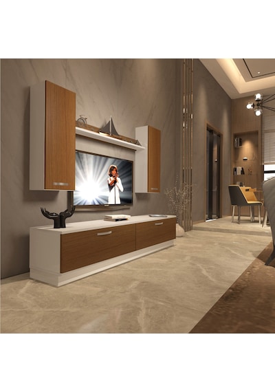 Decoraktiv Eko 5db Slm Std Tv Ünitesi Tv Sehpası Beyaz - Ceviz