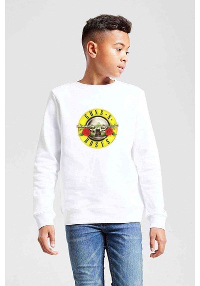 Tshirthane Guns'N Roses Baskılı Unisex Çocuk Beyaz Sweatshirt