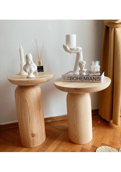Wood Ahşap 2 Li Set Mantar Yan Sehpa Modern Fiskos / Çiçeklik / Zigon Ahşap