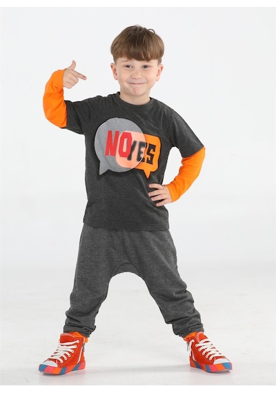 Casabony Yes No Antrasit Baggy Pantolon + T-shirt Takım-antrasit Antrasit
