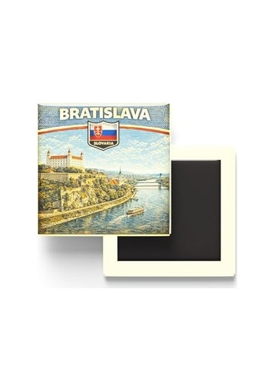 Slovakya Bratislava Şehri Temalı Vintage Buzdolap Magneti 9x9 Cm