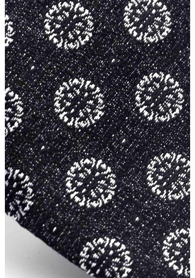 Gaffy Gri Yuvarlak Desenli Siyah Dokuma Kumaş Mendilli Slim Fit Kravat // Sdk-250204 Siyah