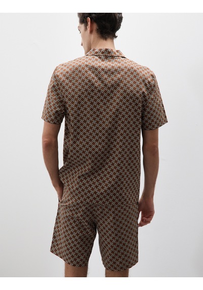 Marks & Spencer Pamuk Karışımlı Geometrik Desenli Pijama Üstü Kahverengi