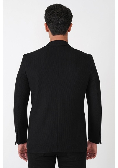 Slim Fit Torba Cepli Fitilli Dokuma Esnek Yünlü Siyah Ceket C 747