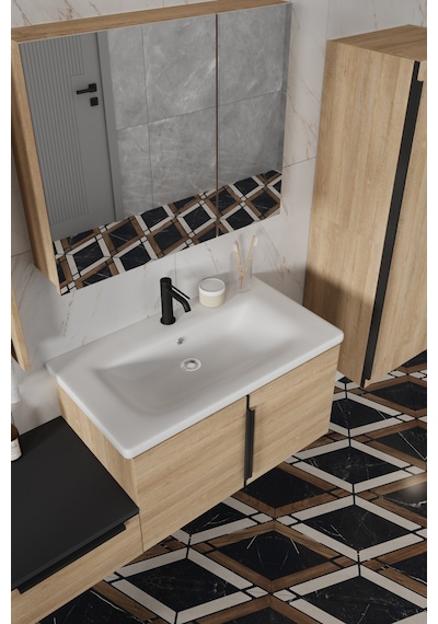 Zakkum 120 Cm %100 Mdf Lavabolu Banyo Dolabı Dolaplı Aynalı Üst Dolap Boy Dolabı Havluluk Lefkas Meşe Zakkum 120 Cm %100 Mdf Lavabolu Banyo Dolabı Dolaplı Aynalı Üst Dolap Boy Dolabı Havluluk Lefkas Meşe