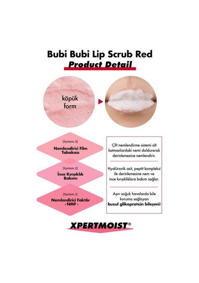 Unpa Ölü Derileri Arındıran Köpüren Dudak Peelingi UNPA Bubi Bubi Lip Scrub Red