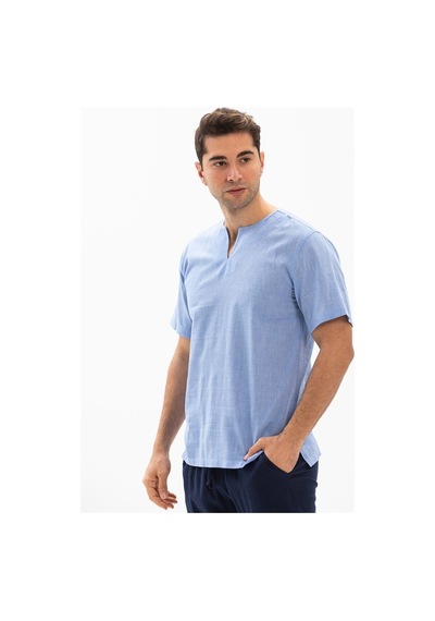 Büyük Beden Kısa Kol Şile Bezi Bisiklet Yaka Erkek Tshirt Mavi 30
