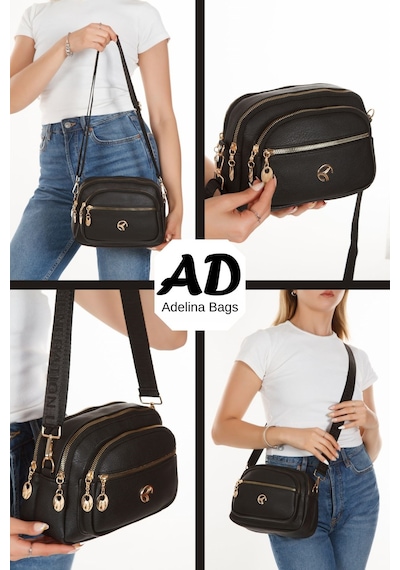 Adelina Bags Kadın Çapraz Askılı Günlük Omuz Çantası Siyah 2 Adet Çanta Siyah