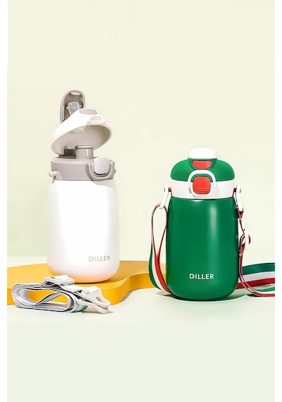 Dıller Tek Kapak Çift Kullanım Pipetli/pipetsiz 420ml Askılı Çelik Su Matarası 6 Saat Sıcak/soğuk 001