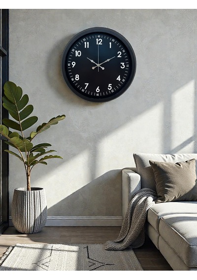 Almira Duvar Saati Pure Dark Black 40 Cm Metal Duvar Saati Siyah