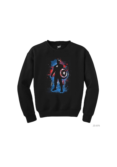 Captain America Stencil Siyah Sweatshirt