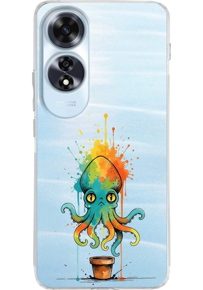 Oppo A60 İle Uyumlu Splash Ahtapot Tasarımlı Şeffaf Silikon Kılıf Şeffaf