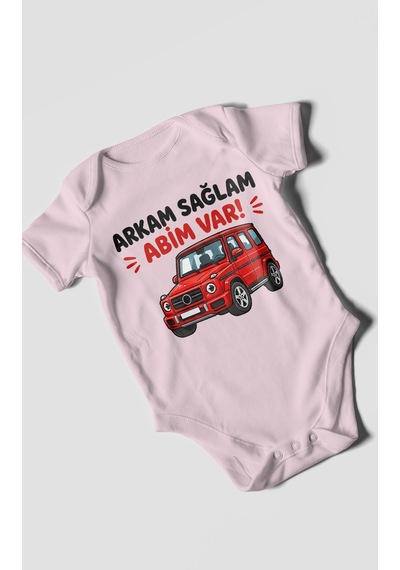 Morivokids Arkam Sağlam Abim Var Kısa Kollu Bebek Body %100 Pamuk Bebe Pembe