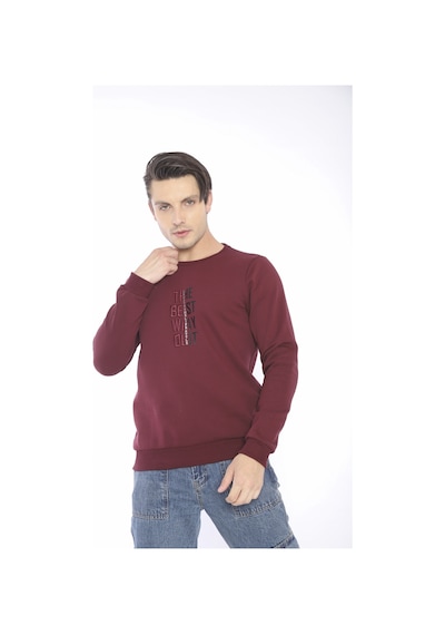 Escetic Erkek Spor Slimfit, Bisiklet Yaka Bordo Sweatshirt-4268 Bordo