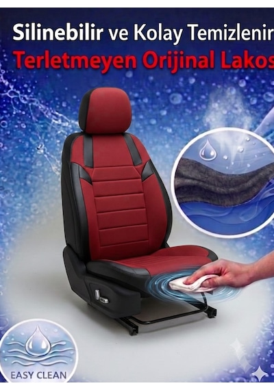 Monza Kırmızı Siyah Serisi Üniversal Oto Koltuk Kılıfı Ön Arka Koltuk Tam Set