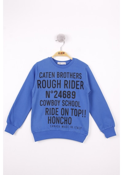 Toontoy Kids Toontoy Erkek Çocuk Relax Fit Bisiklet Yaka Baskılı Sweatshirt - 2 İplik Saks