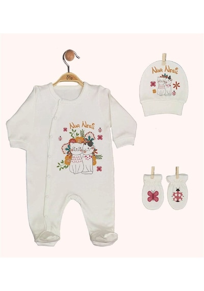 Pia Baby Gl 1948-02 İsme Özel Beşli Tulum Set Krem