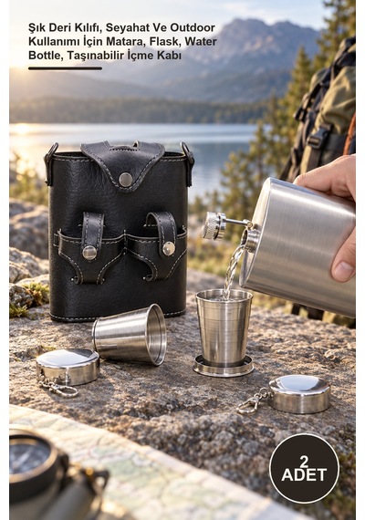 2 Adet Deri Kılıflı Matara Şık Deri Kılıfı, Seyahat Ve Outdoor Kullanımı İçin Matara, Flask, Water Bottle, Taşınabilir İçme Kabı Altın