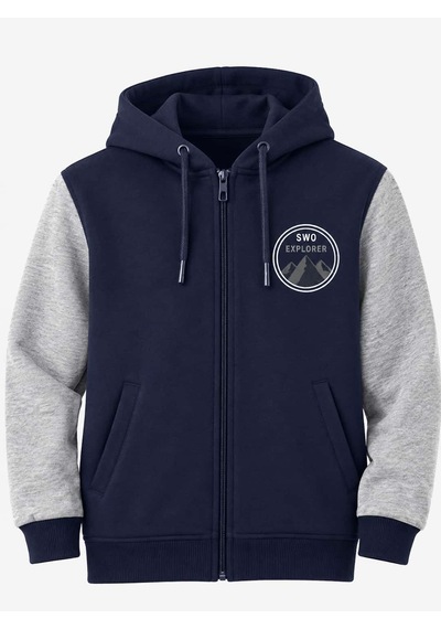 Ela 3 İp Şardonlu Kapşonlu Kışlık Kolej Sweatshirt Lacivert - Gri