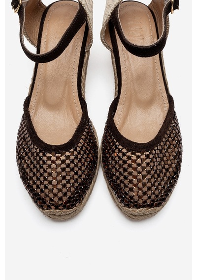Luvi Shoes Drelıx Kahverengi Süet Hakiki Deri Taş Detaylı Fileli Kadın Dolgu Topuklu Sandalet Luvi Shoes Drelıx Kahverengi Süet Hakiki Deri Taş Detaylı Fileli Kadın Dolgu Topuklu Sandalet