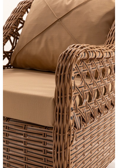 Anemon Serisi 3+1+1+2 Puf Cappucino Rattan Cappucino Minder Bahçe Balkon Oturma Koltuk Takımı