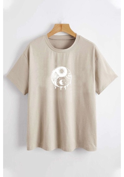 Uyguntarz Unisex Ying&yang Tasarım Tshirt Bej