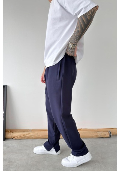 Lacivert Paçası Fermuarlı Baggy Pantolon