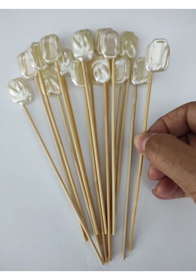 15 Cm Uzun Kürdan - 20 Adet Dekoratif Büyük Kare Barok Inci Kokteyl Kürdanı - Inci 20 Mm