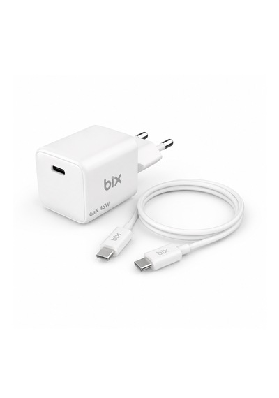 Bix Bx1p46g Gan 45w Type-c Pps/avs Destekli Hızlı Şarj Cihazı Ve 1.2 Metre 3a Type-c Kablo Beyaz