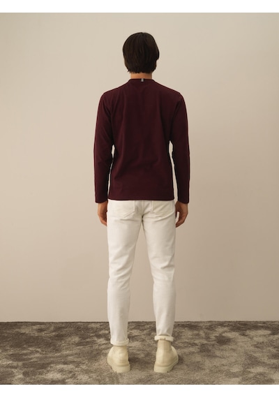Xint Bordo Pamuk Dokulu Regular Fit Uzun Kollu Tişört 502063