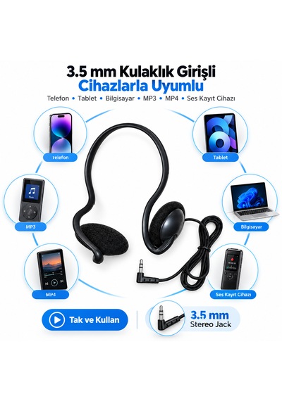 Ultratekno Ts-61 3.5mm Stereo Ense Kulaklık Kablolu Kulak Arkası Mp3 Pc Laptop Telefon