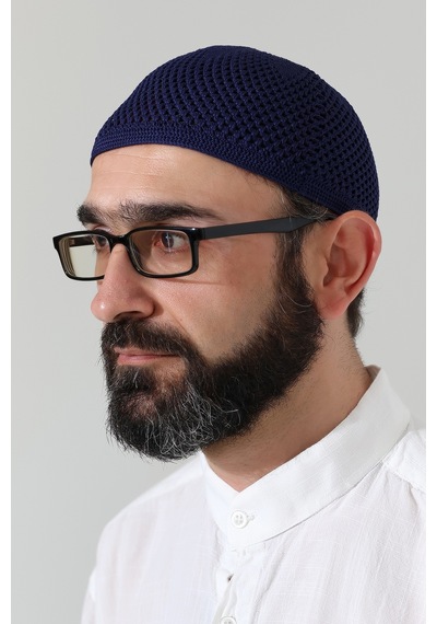 Örme Esnek Orlon Namaz Takke - Lacivert - Smz