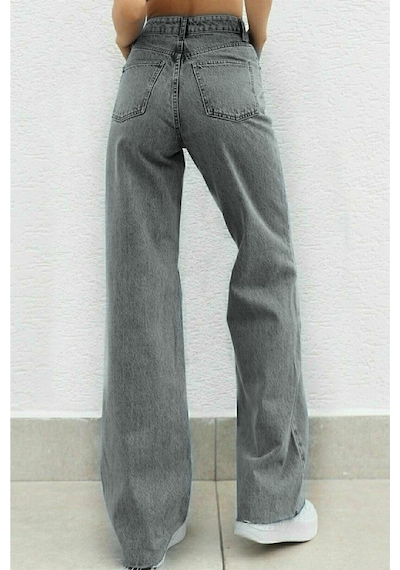 Lavajeans Jordan Füme Likralı Bol Paça Jean - Salaş Wide Leg Kot Pantolon Füme