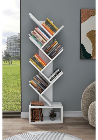 Enda Home Erine 8 Raflı Zikzak Kitaplık Beyaz