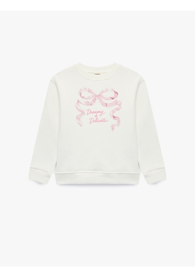 Koton Fiyonk Baskılı Bisiklet Yaka Uzun Kollu Sweatshirt Ekru 7wkg10642ak