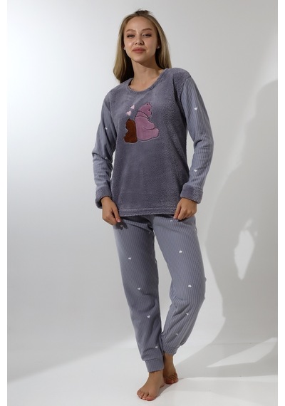 Wordex Fawn 5015 Peluş Welsoft Polar Kışlık Ayıcıklı Yumoş Kadın Pijama Takımı Açık Gri Vizon Wordex Fawn 5015 Peluş Welsoft Polar Kışlık Ayıcıklı Yumoş Kadın Pijama Takımı Açık Gri Vizon