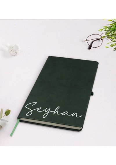 Bitmeyenkartus Kişiye Özel El Yazılı Yeşil Termo Deri Defter Model 1