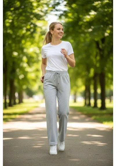 Valensdesign Düz Paça Beli Lastikli İpli Günlük Spor Eşofman Altı Rahat Fit - Gri
