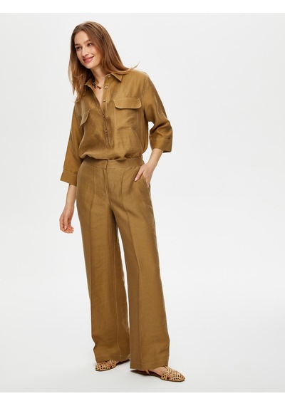 Faik Sönmez Wide Leg Fit Ütü İzli Tensel Keten Pantolon S25pnt018 Us25pnt01831 Vizon