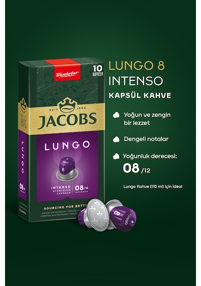 Jacobs Lungo 8 Intenso Nespresso Uyumlu Alüminyum Kapsül Kahve 10 Adet X 10 Paket Kapsül Kahve