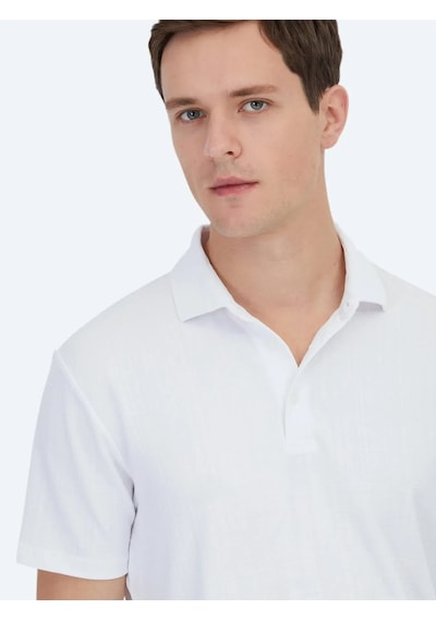 Kip Beyaz Jakarlı Polo Yaka T-shirt Beyaz
