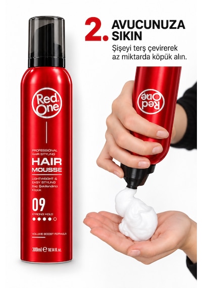 Redone Profesyonel Hair Styling Mousse Strong Hold No:9 & Kolay Şekillendirme, Güçlü Ve Esnek Tutuş 300 Ml