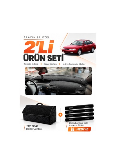 E-biz Mazda 626 Cronos 1991-1996 Uyumlu Torpido Örtüsü + Tay Tüyü Bagaj Çantası - Siyah - Ma009