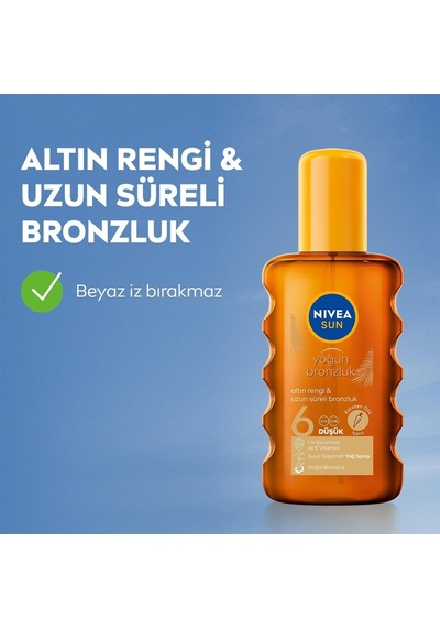 Nıvea Sun Karoten Özlü Yoğun Bronzlaştırıcı Güneş Yağ Sprey 200ml, E Vitamini,doğal Ve Altın Rengi Bronzluk