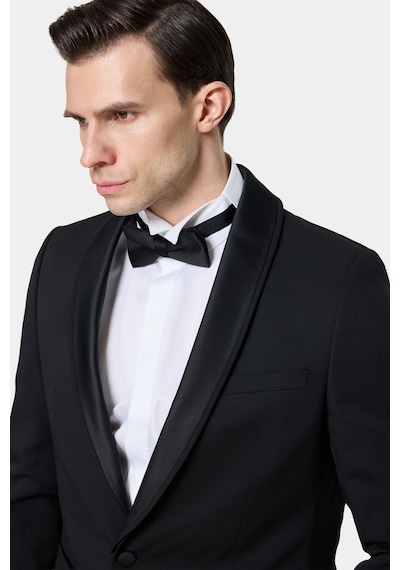 Twn Slim Fit Siyah Krep Desen Smokin Takim Elbise 7ess5e306510m 001